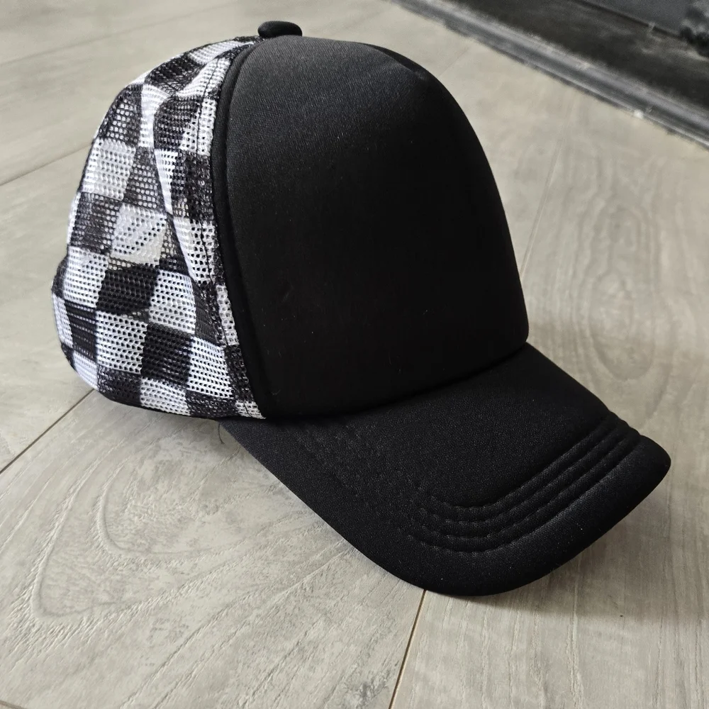 Black and White Checkered Trucker Hat